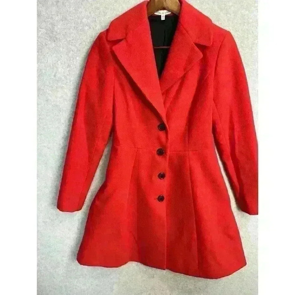 Robbi & Nikki Red Peplum Pea Coat Red Size S Button Front Lined Heavy EUC - Picture 4 of 16